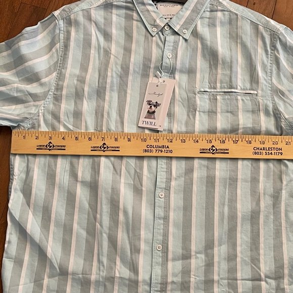 New Denim & Flower Ricky Singh Mint Gray and White Striped Button Down Shirt - Picture 9 of 15